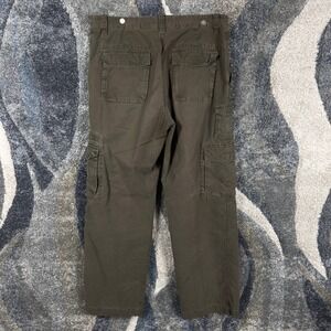 Vintage Eddie Bauer Men Olive Green Cotton Canvas Cargo Pants Straight Leg 35x34